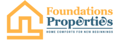 foundations properties logo featuring a home brand name and brand slogan home comforts for new beginnings